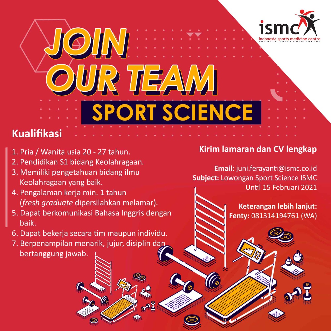 Lowongan Pekerjaan di Indonesia Sport Medicine Centre (ISMC) – Pendidikan  Kepelatihan Olahraga FIK